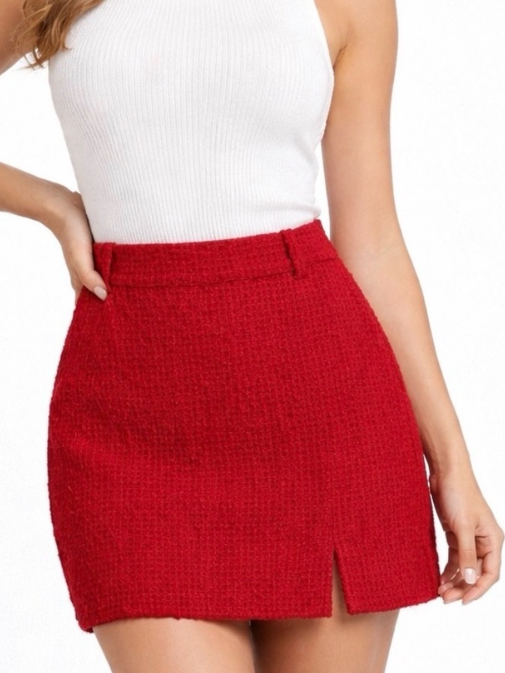 Zara Red Tweed Mini Skirt | Size Small